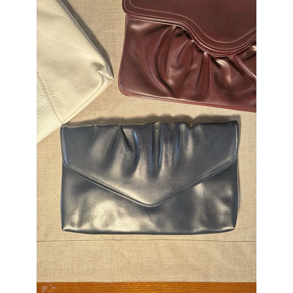 Lot of 3 Vintage Faux Leather Clutch Purses‎ Crossbody Bags Black White Burgundy